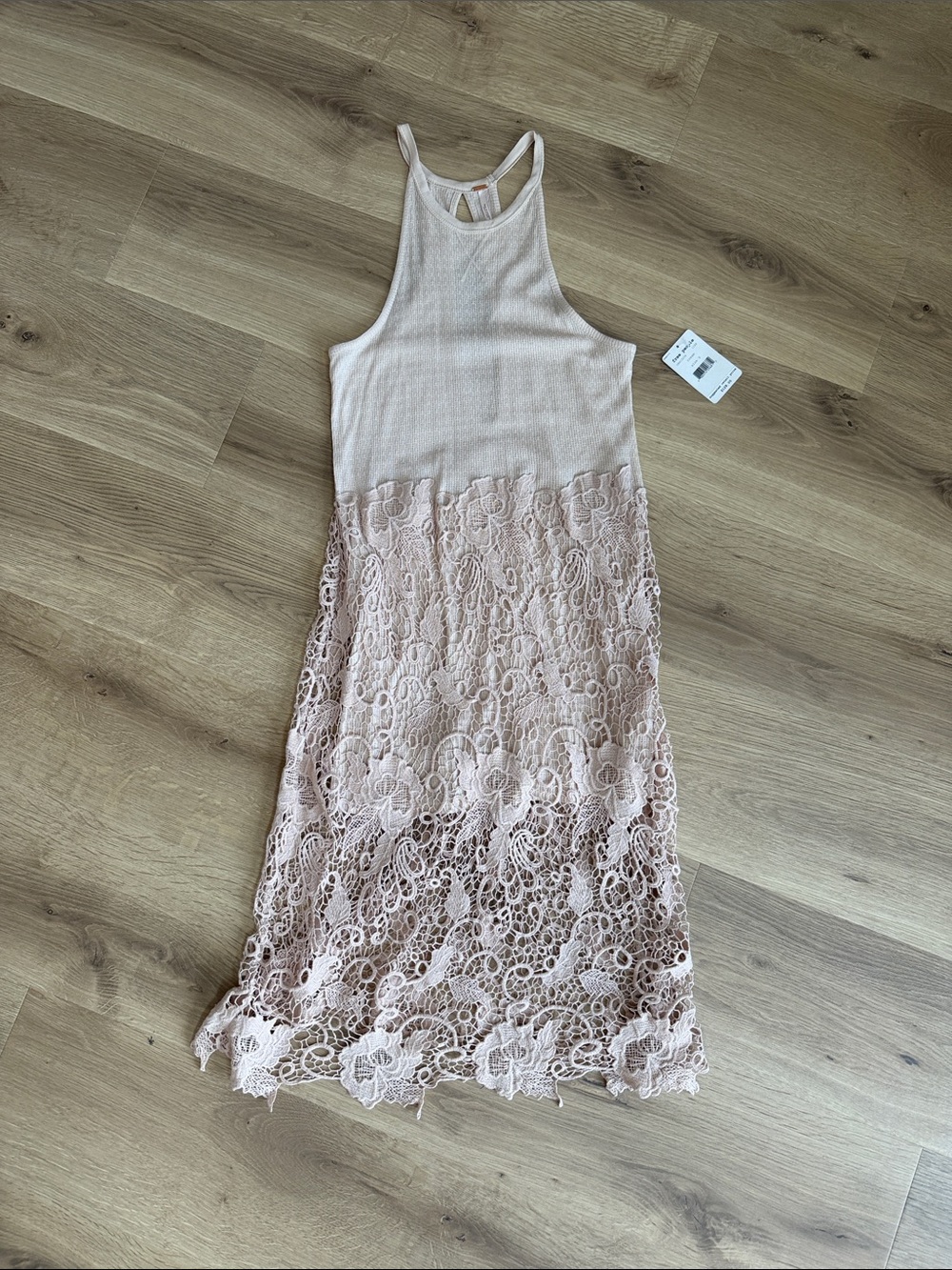 Free People Cream Lace-Trim Knit Dress